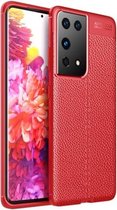Voor Samsung Galaxy S21 Ultra 5G Litchi Texture TPU schokbestendig hoesje (rood)