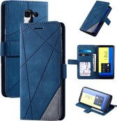 Voor Samsung Galaxy J6 Skin Feel Splicing Horizontale Flip Leather Case met houder & kaartsleuven & portemonnee & fotolijst (blauw)