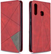 Voor Galaxy A70e ruit textuur horizontale flip magnetische lederen tas met houder & kaartsleuven & portemonnee (rood)