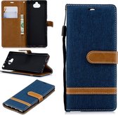 Kleurafstemming Denim Texture Leren Case voor Sony Xperia XA3, met houder & kaartsleuven & portemonnee & lanyard (donkerblauw)