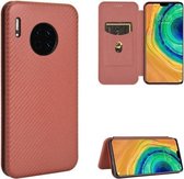 Voor Huawei Mate 30 Carbon Fiber Texture Magnetische Horizontale Flip TPU + PC + PU Leather Case met Card Slot (Brown)