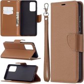 Voor Samsung Galaxy A72 5G Litchi Textuur Pure Kleur Horizontale Flip PU Lederen Case met Houder & Kaartsleuven & Portemonnee & Lanyard (Bruin)