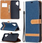 Voor Samsung Galaxy A32 5G Kleuraanpassing Denim Textuur Horizontale Flip Leren Case met Houder & Kaartsleuven & Portemonnee & Lanyard (Donkerblauw)