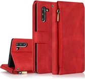 Voor Samsung Galaxy Note10 Huidgevoel Crazy Horse Textuur Rits Portemonnee Tas Horizontale Flip Leren Hoes met Houder & Kaartsleuven & Portemonnee & Lanyard (Rood)