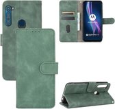 Voor Motorola Moto One Fusion Plus Effen Kleur Huidgevoel Magnetische Gesp Horizontale Flip Kalftextuur PU Lederen Case met Houder & Kaartsleuven & Portemonnee (Groen)