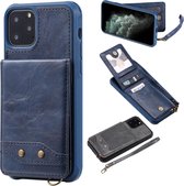 Voor iPhone 11 Pro Verticaal Flip Schokbestendig Leren Beschermhoes met Kort Touw, Kaartsleuven & Beugel & Fotohouder & Portemonnee Functie (Blauw)