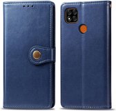 Voor xiaomi redmi 9c retro effen kleur lederen gesp telefoonhoes met lanyard & fotolijst & kaartsleuf & portemonnee & standaardfunctie (blauw)