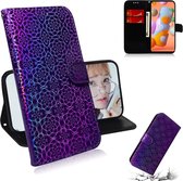 Voor Galaxy A11 & M11 effen kleur kleurrijke magnetische gesp horizontale flip pu lederen case met houder & kaartsleuven & portemonnee & lanyard (paars)