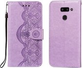 Voor LG G8 ThinQ Flower Vine Embossing Pattern Horizontale Flip Leather Case met Card Slot & Holder & Wallet & Lanyard (Purple)