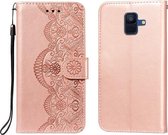 Voor Samsung Galaxy A6 (2018) Flower Vine Embossing Pattern Horizontale Flip Leather Case met Card Slot & Holder & Wallet & Lanyard (Rose Gold)