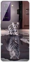 Voor Samsung Galaxy S21 5G gekleurde tekening patroon zeer transparante TPU beschermhoes (reflectie kat tijger)