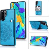 Voor Huawei P30 Pro reliëfpatroon PU + TPU beschermhoes met houder & portemonnee & kaartsleuven (blauw)