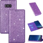 Voor Samsung Galaxy S8 ultradunne glitter magnetische horizontale flip lederen tas met houder & kaartsleuven (paars)