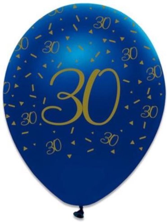 Witbaard Ballonnen 30 Jaar 30 Cm Latex Blauw/goud 6 Stuks