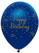 Ballonnen Happy Birthday Marineblauw en Goud. 30 cm 6 ballonnen