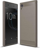 Voor Sony Xperia XA1 geborsteld textuur koolstofvezel schokbestendig TPU robuust pantser beschermhoes (grijs)