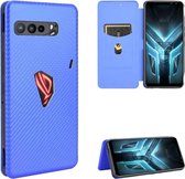 Voor Asus ROG Phone 3 ZS661KS Koolstofvezel Textuur Magnetische Horizontale Flip TPU + PC + PU lederen tas met kaartsleuf (blauw)