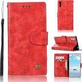Voor Sony Xperia XZ Retro koperen knop Crazy Horse horizontale flip PU lederen tas met houder & kaartsleuven & portemonnee & lanyard (rood)