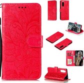 Voor Sony Xperia 5 Kant Bloem Horizontale Flip Leren Case met Houder & Kaartsleuven & Portemonnee & Fotolijst (Rood)