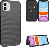 Voor iPhone 12 Max / 12 Pro Carbon Fiber Texture Magnetische Horizontale Flip TPU + PC + PU Leather Case met Card Slot (Black)