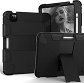 Voor iPad Air (2020) 10.9 schokbestendige tweekleurige siliconen beschermhoes met houder (zwart + zwart)