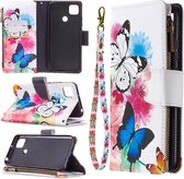 Voor Xiaomi Redmi 9C Gekleurde Tekening Patroon Rits Horizontale Flip Leren Case met Houder & Kaartsleuven & Portemonnee (Twee Vlinders)