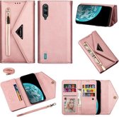 Voor Xiaomi Mi CC9 Skin Feel Rits Horizontale Flip Leren Case met Houder & Kaartsleuven & Fotolijst & Lanyard & Lang Touw (Rose Goud)