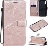 Voor Xiaomi Redmi 9A 3D Vlinders Embossing Patroon Horizontale Flip Leren Case met Houder & Kaartsleuf & Portemonnee (Rose Goud)