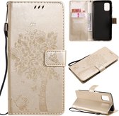 Voor Samsung Galaxy M51 Boom & Kat Patroon Geperst Afdrukken Horizontale Flip PU Lederen Case met Houder & Kaartsleuven & Portemonnee & Lanyard (Goud)