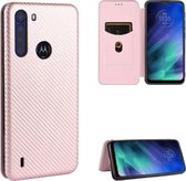 Voor Motorola Moto One Fusion Carbon Fiber Texture Magnetische Horizontale Flip TPU + PC + PU Leather Case met Touw & Kaartsleuf (Roze)