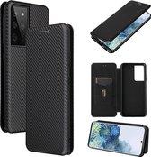Voor Samsung Galaxy S30 Ultra / S21 Ultra 5G Koolstofvezel Textuur Magnetische Horizontale Flip TPU + PC + PU Lederen Case met Kaartsleuf (Zwart)