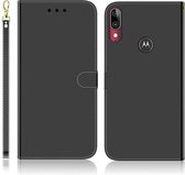 Voor Motorola Moto E6 Plus Geïmiteerd Spiegeloppervlak Horizontale Flip Leren Case met Houder & Kaartsleuven & Portemonnee & Lanyard (Zwart)