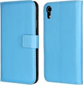 Leren horizontale flip-holster voor iPhone XR, met magnetische sluiting en beugel en kaartsleuf en portemonnee (blauw)