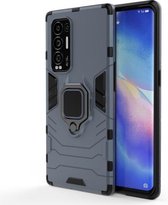 Voor OPPO Reno5 Pro + PC + TPU schokbestendige beschermhoes met magnetische ringhouder (marineblauw)