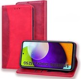 Voor Samsung Galaxy A52 5G Zakelijke stiksels Horizontale flip lederen tas met dubbele vouw & beugel & kaartsleuven & fotolijst & portemonnee (rood)