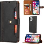 Kalfsstructuur Dubbele vouwsluiting Horizontale flip lederen tas met fotolijst & houder & kaartsleuven & portemonnee voor iPhone 12/12 Pro (zwart)