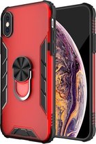 Magnetische matte pc + matte TPU schokbestendige behuizing met ringhouder voor iPhone XS / X (China rood)