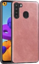 Voor Samsung Galaxy A21 Crazy Horse getextureerd kalfsleer PU + pc + TPU-hoesje (roségoud)