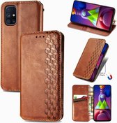 Voor Samsung Galaxy M51 Cubic Grid Pressed Horizontal Flip Magnetic PU Leather Case met houder & kaartsleuven & portemonnee (bruin)