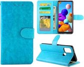 Voor Samsung Galaxy A21S Crazy Horse textuur lederen horizontale flip beschermhoes met houder & kaartsleuven & portemonnee & fotolijst (babyblauw)