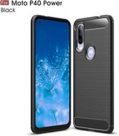 TPU-hoesje van koolstofvezel met geborstelde textuur voor Motorola MOTO P40 Power (zwart)