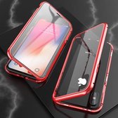 Voor iPhone XS Max Ultraslank Dubbelzijdig Magnetisch Adsorptie Hoekig Frame Gehard Glas Magneet Flip Case (Rood)