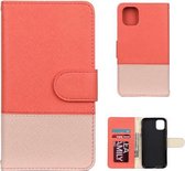 Voor iPhone 11 Splicing Color Horizontale Flip lederen tas met houder & fotolijst & kaartsleuven & portemonnee (Rose Red)