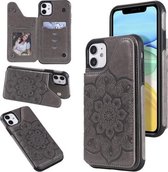 Bloem reliëfpatroon schokbestendige beschermhoes met houder & kaartsleuven en fotolijst voor iPhone 11 (grijs)