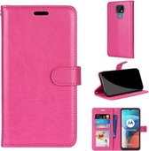 Voor Motorola Moto E7 Pure Kleur Horizontale Flip PU Lederen Case met Houder & Kaartsleuven & Portemonnee & Fotolijst (Rose Rood)