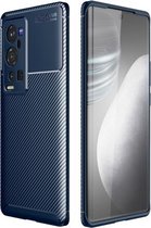 Voor vivo X60 Pro + koolstofvezel textuur schokbestendig TPU-hoesje (blauw)