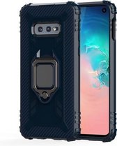 Voor Galaxy S10e koolstofvezel beschermhoes met 360 graden roterende ringhouder (blauw)