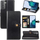 Voor Samsung Galaxy S21 5G retro effen kleur lederen gesp telefoonhoes met lanyard & fotolijst & kaartsleuf & portemonnee & standaardfunctie (zwart)