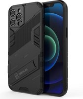 Punk Armor 2 in 1 PC + TPU schokbestendig hoesje met onzichtbare houder voor iPhone 12 Pro Max (zwart)