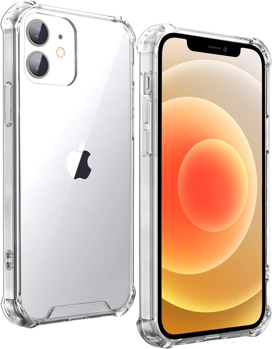Ceezs Telefoonhoesje geschikt voor Apple iPhone 12 Mini - silicone case - optimale bescherming - backcover - transparant + glazen screenprotector